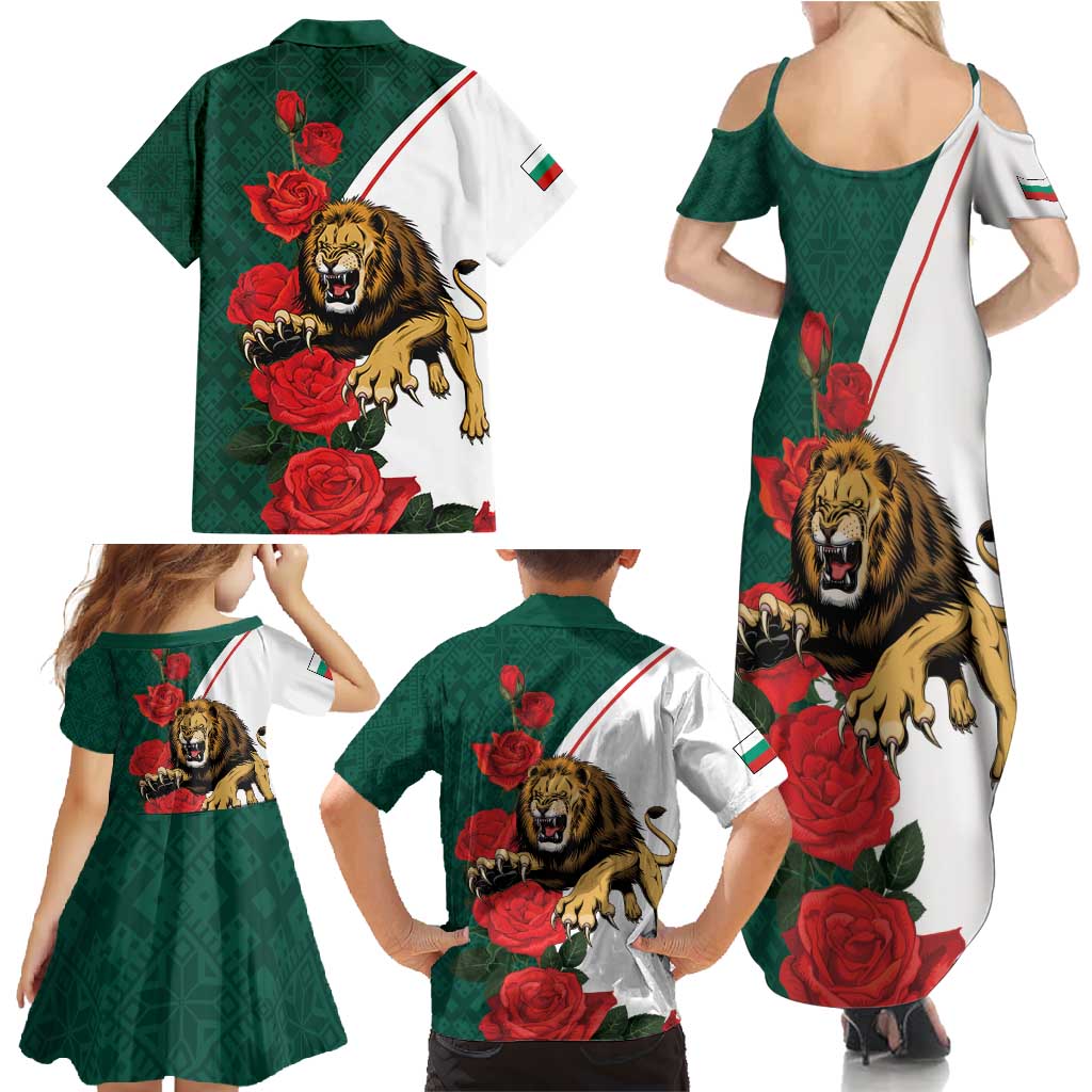 Bulgaria Lion Family Matching Summer Maxi Dress and Hawaiian Shirt Folk Patterns With Rose