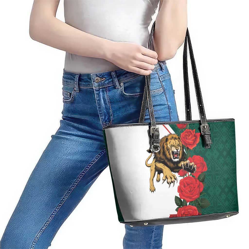 Bulgaria Lion Leather Tote Bag Folk Patterns With Rose