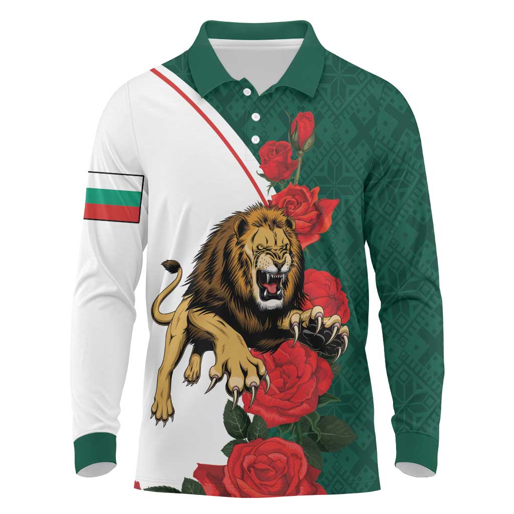Bulgaria Lion Long Sleeve Polo Shirt Folk Patterns With Rose
