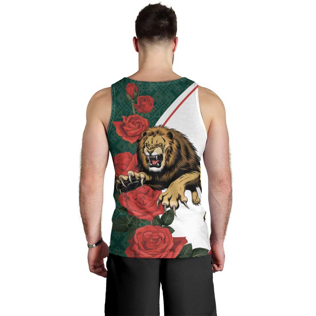 Bulgaria Lion Men Tank Top Folk Patterns With Rose