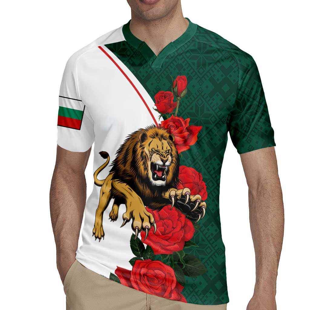 Bulgaria Lion Rugby Jersey Folk Patterns With Rose