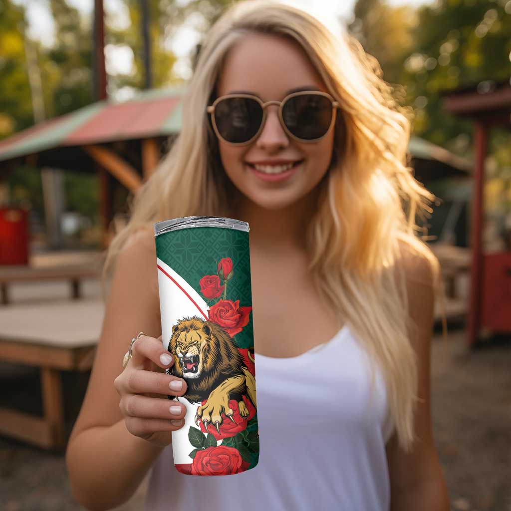 Bulgaria Lion Skinny Tumbler Folk Patterns With Rose