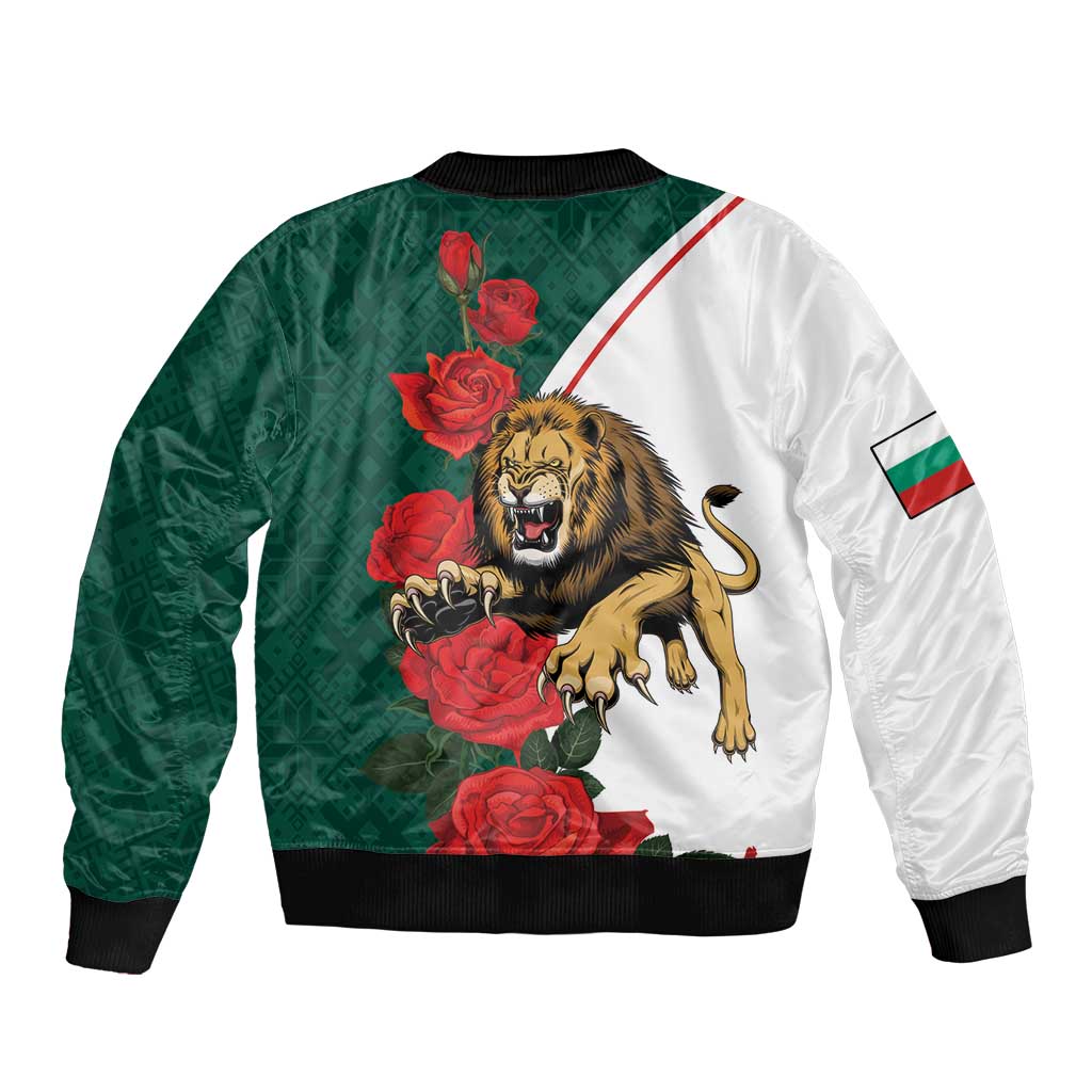 Bulgaria Lion Sleeve Zip Bomber Jacket Folk Patterns With Rose