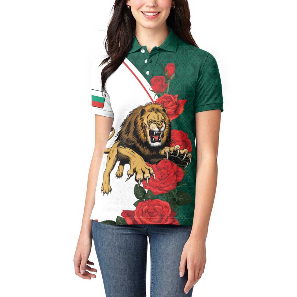 Bulgaria Lion Women Polo Shirt Folk Patterns With Rose
