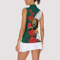 Bulgaria Lion Women Sleeveless Polo Shirt Folk Patterns With Rose