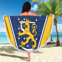 Custom Finland Lion Beach Blanket Finnish Folk Patterns