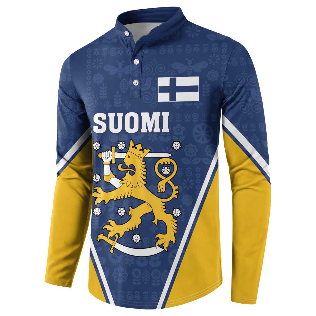 Custom Finland Lion Button Sweatshirt Finnish Folk Patterns