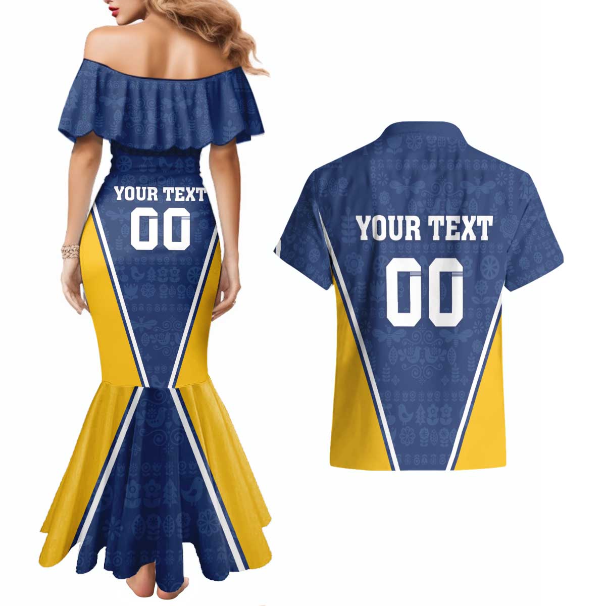 Custom Finland Lion Couples Matching Mermaid Dress and Hawaiian Shirt Finnish Folk Patterns