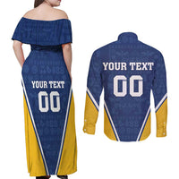 Custom Finland Lion Couples Matching Off Shoulder Maxi Dress and Long Sleeve Button Shirt Finnish Folk Patterns