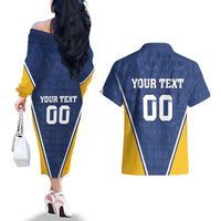 Custom Finland Lion Couples Matching Off The Shoulder Long Sleeve Dress and Hawaiian Shirt Finnish Folk Patterns