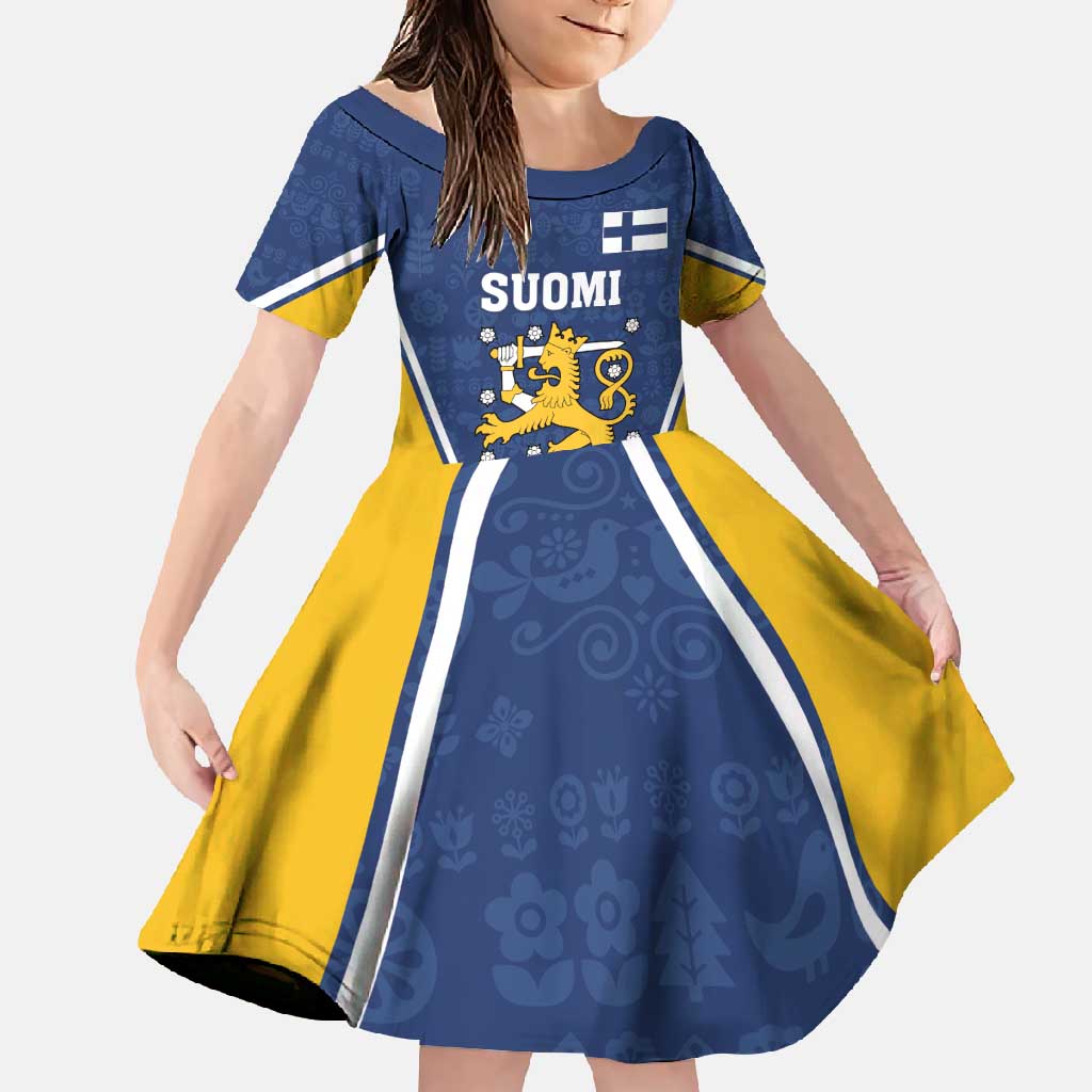 Custom Finland Lion Family Matching Long Sleeve Bodycon Dress and Hawaiian Shirt Finnish Folk Patterns