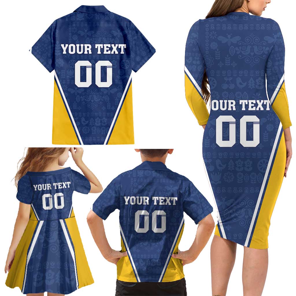 Custom Finland Lion Family Matching Long Sleeve Bodycon Dress and Hawaiian Shirt Finnish Folk Patterns