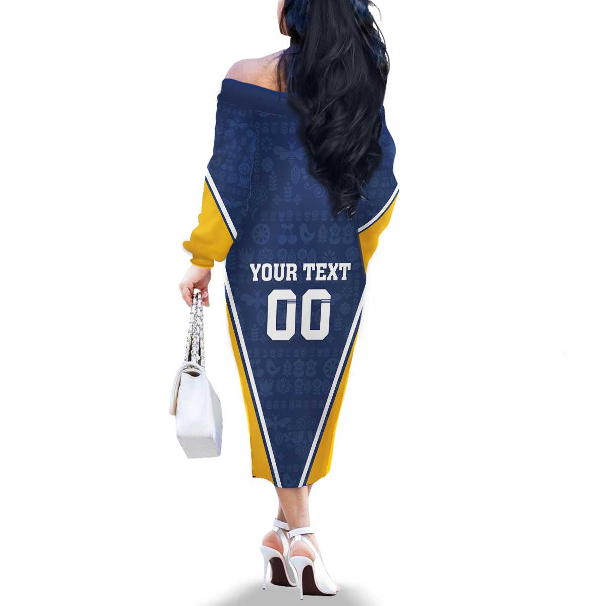 Custom Finland Lion Family Matching Off The Shoulder Long Sleeve Dress and Hawaiian Shirt Finnish Folk Patterns