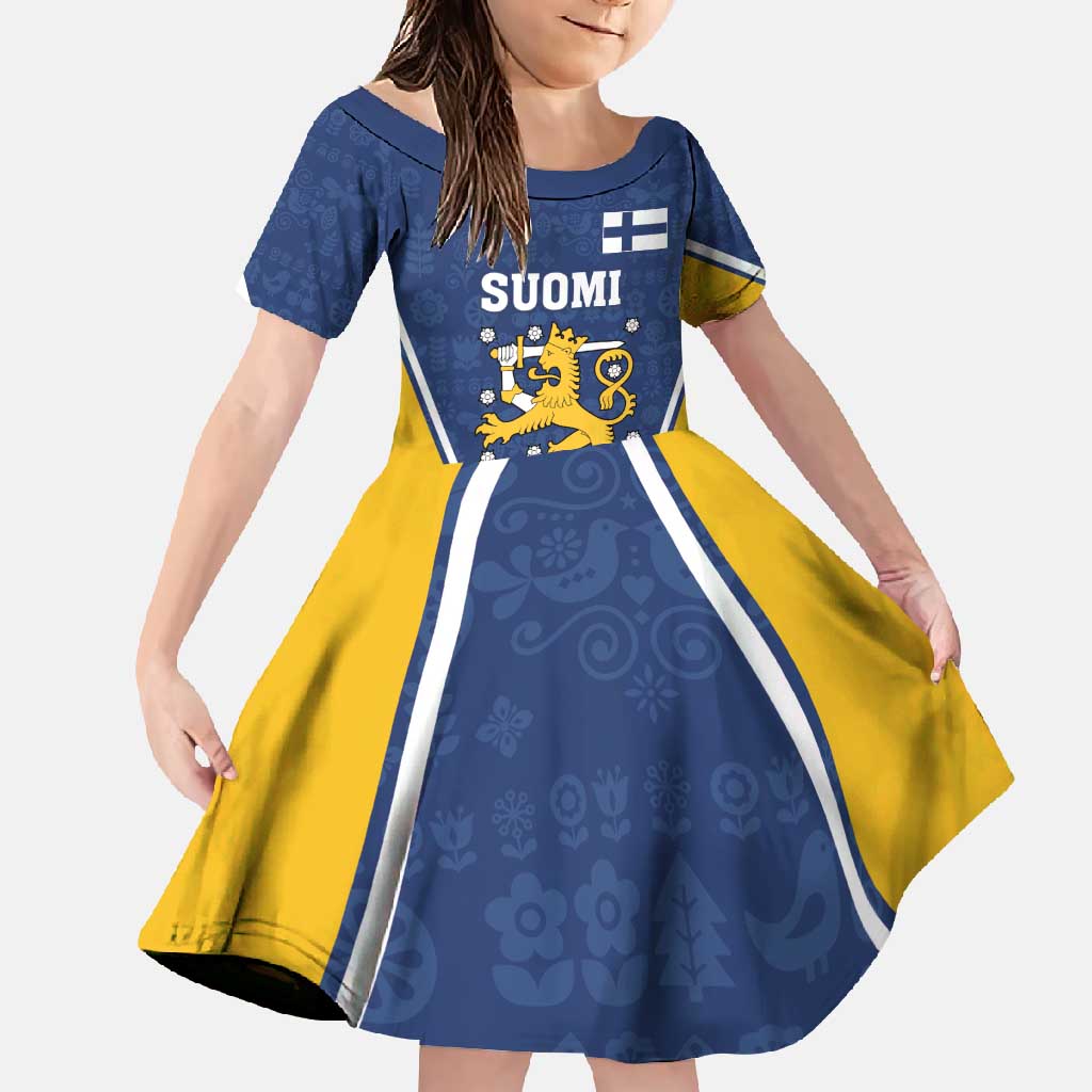 Custom Finland Lion Family Matching Off Shoulder Maxi Dress and Hawaiian Shirt Finnish Folk Patterns