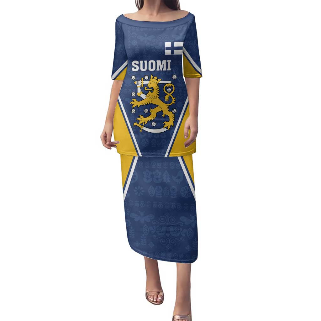 Custom Finland Lion Family Matching Puletasi and Hawaiian Shirt Finnish Folk Patterns