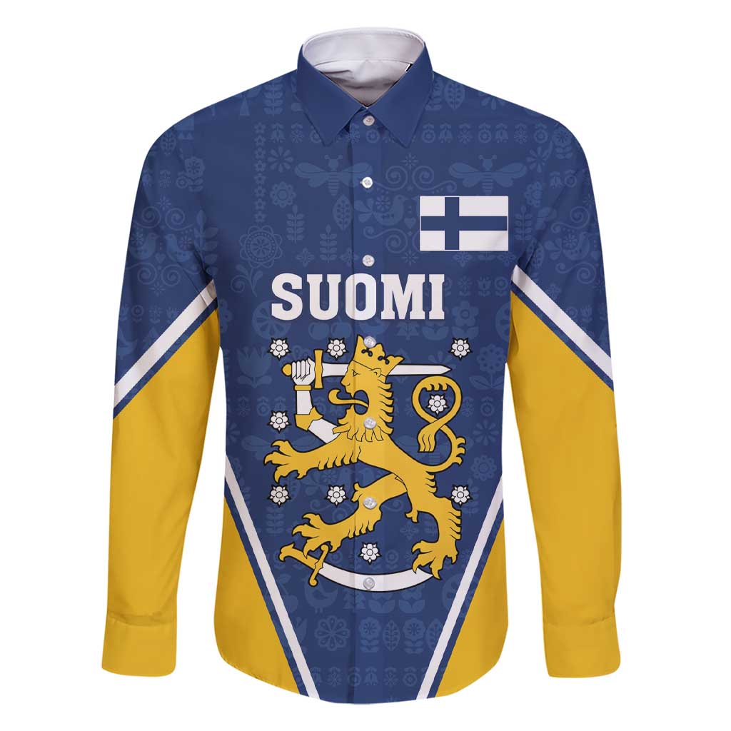 Custom Finland Lion Family Matching Short Sleeve Bodycon Dress and Hawaiian Shirt Finnish Folk Patterns