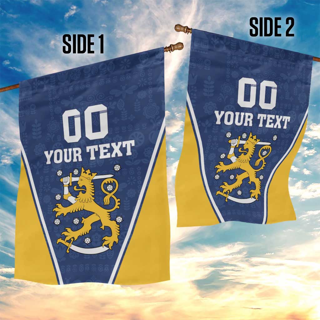 Custom Finland Lion Garden Flag Finnish Folk Patterns