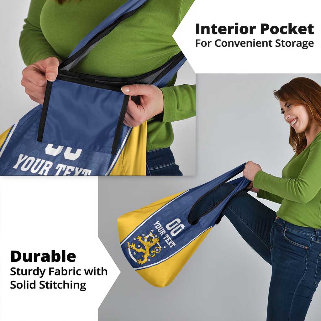 Custom Finland Lion Grocery Bag Finnish Folk Patterns