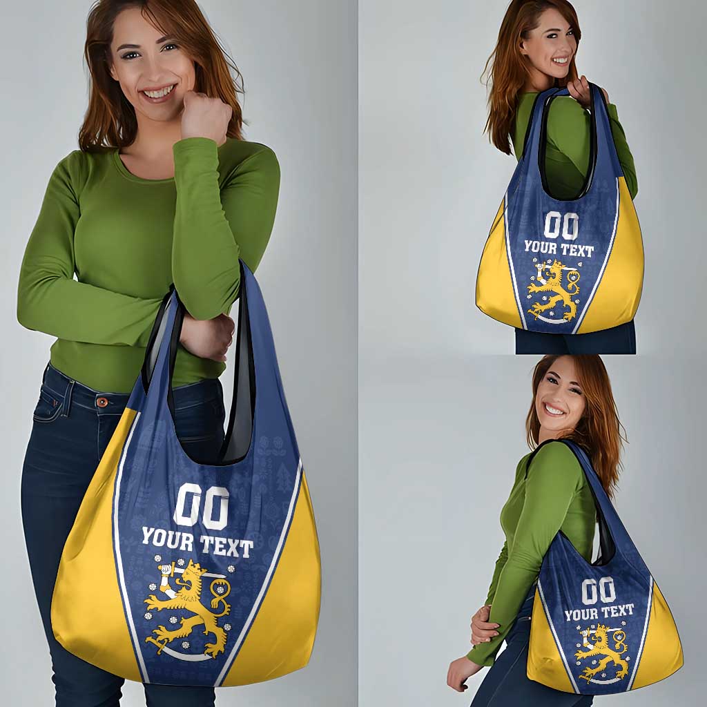 Custom Finland Lion Grocery Bag Finnish Folk Patterns