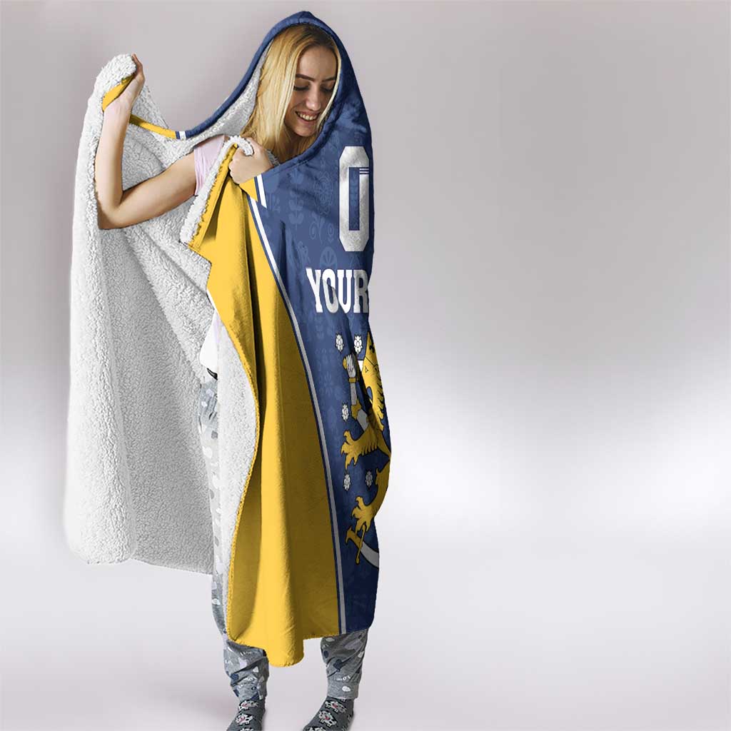 Custom Finland Lion Hooded Blanket Finnish Folk Patterns