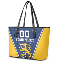 Custom Finland Lion Leather Tote Bag Finnish Folk Patterns