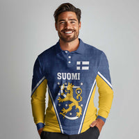 Custom Finland Lion Long Sleeve Polo Shirt Finnish Folk Patterns