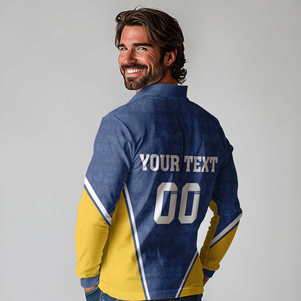 Custom Finland Lion Long Sleeve Polo Shirt Finnish Folk Patterns