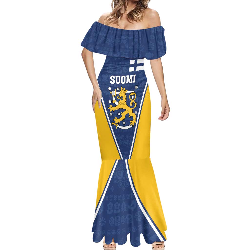 Custom Finland Lion Mermaid Dress Finnish Folk Patterns