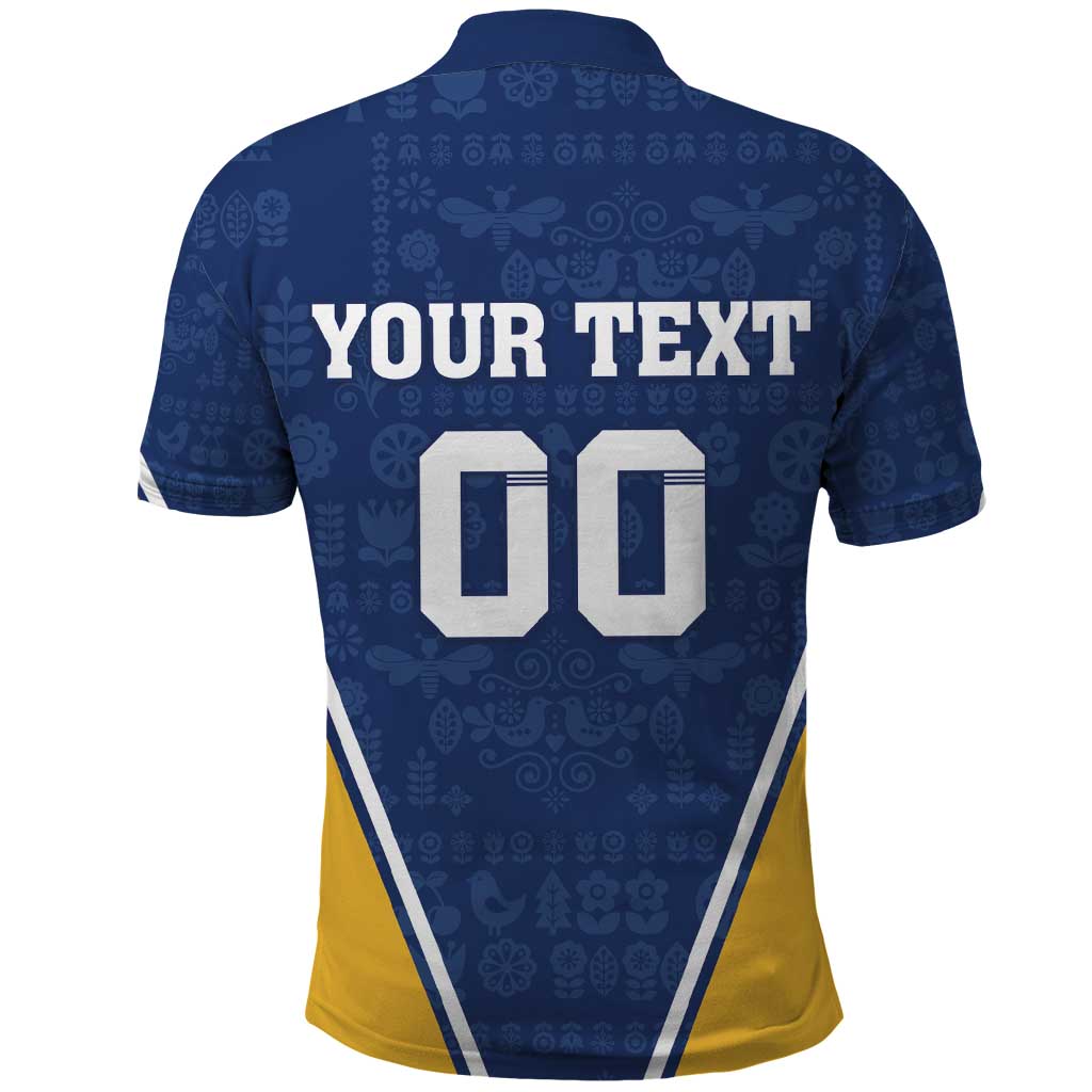 Custom Finland Lion Polo Shirt Finnish Folk Patterns