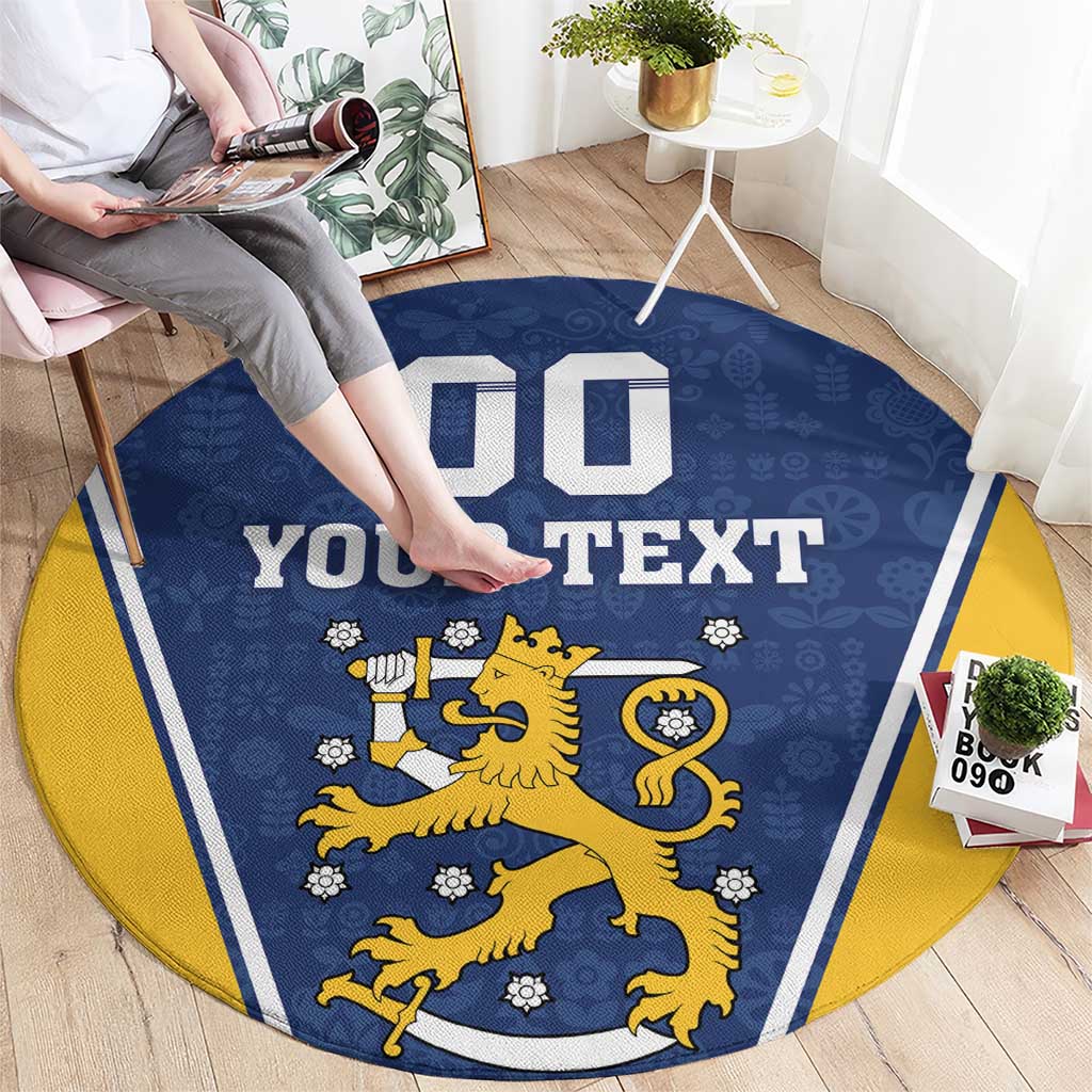 Custom Finland Lion Round Carpet Finnish Folk Patterns