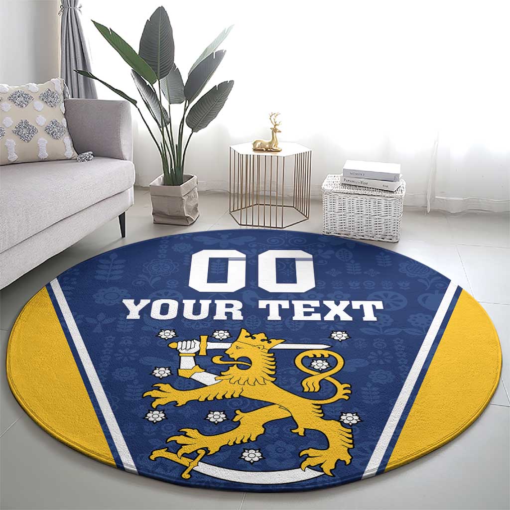 Custom Finland Lion Round Carpet Finnish Folk Patterns