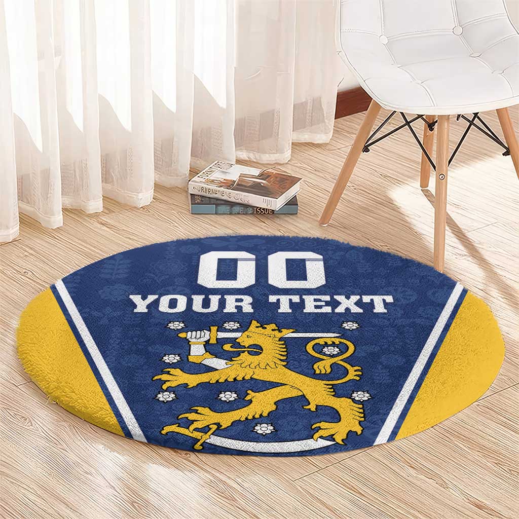 Custom Finland Lion Round Carpet Finnish Folk Patterns