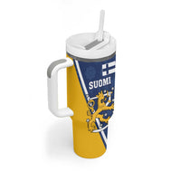 Custom Finland Lion Tumbler With Handle Finnish Folk Patterns