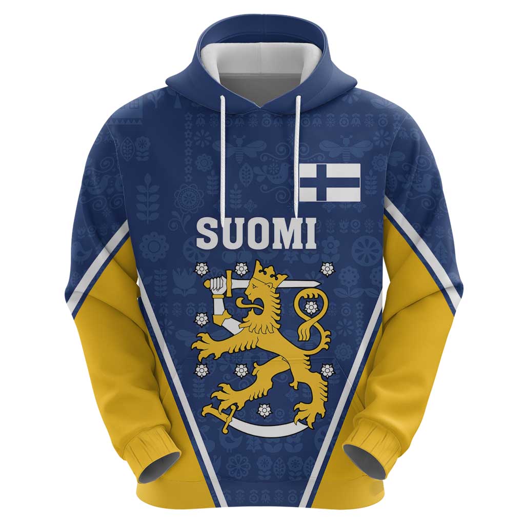 Custom Finland Lion Zip Hoodie Finnish Folk Patterns