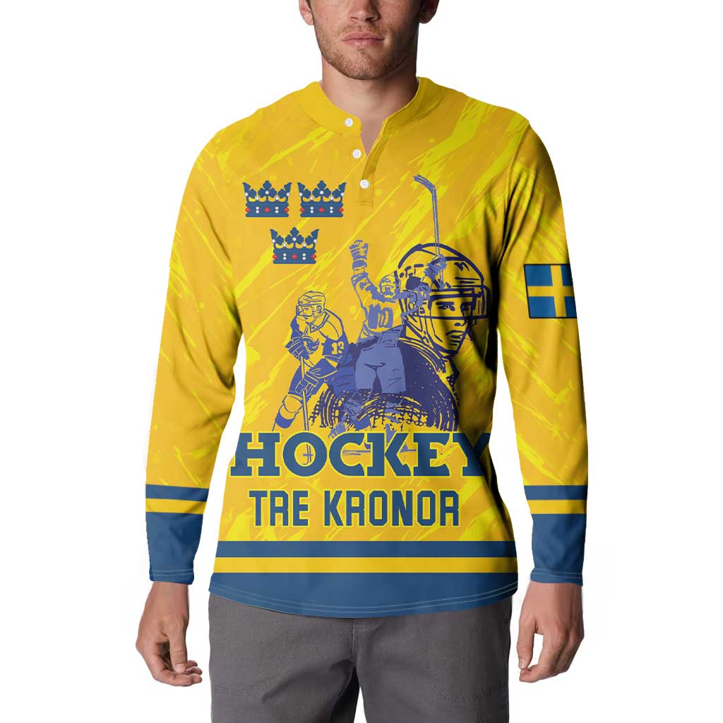 Custom Sweden Hockey Button Sweatshirt Tre Kronor Go Champions