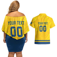 Custom Sweden Hockey Couples Matching Off Shoulder Short Dress and Hawaiian Shirt Tre Kronor Go Champions