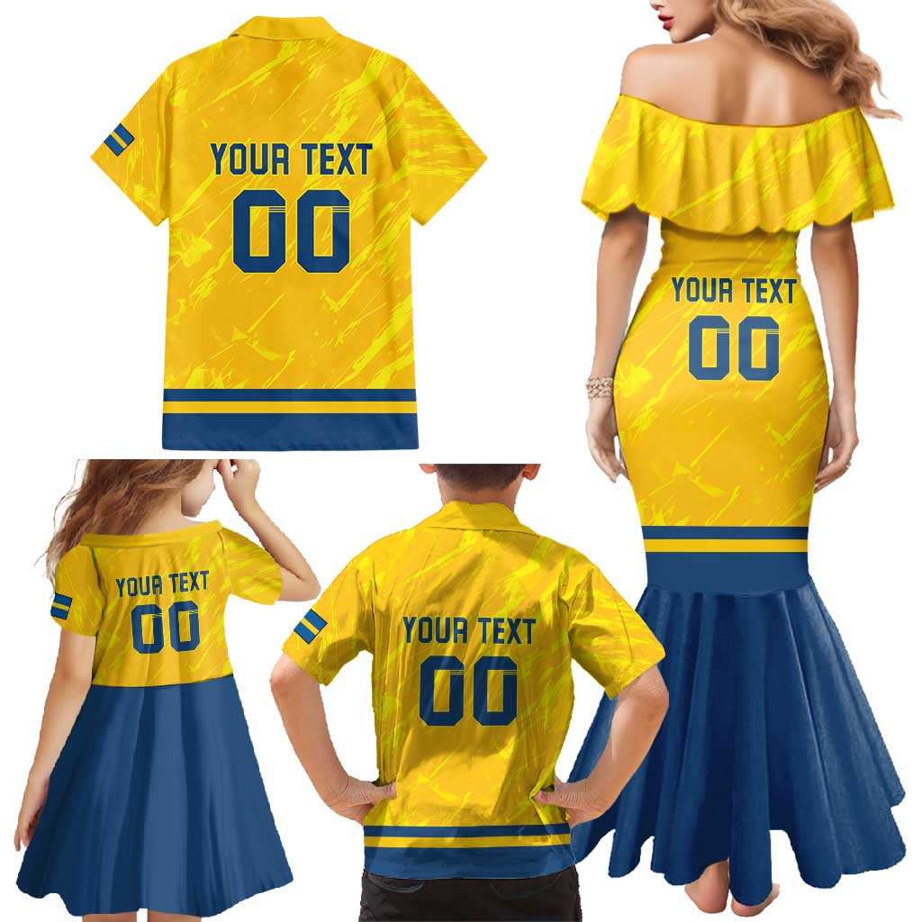Custom Sweden Hockey Family Matching Mermaid Dress and Hawaiian Shirt Tre Kronor Go Champions