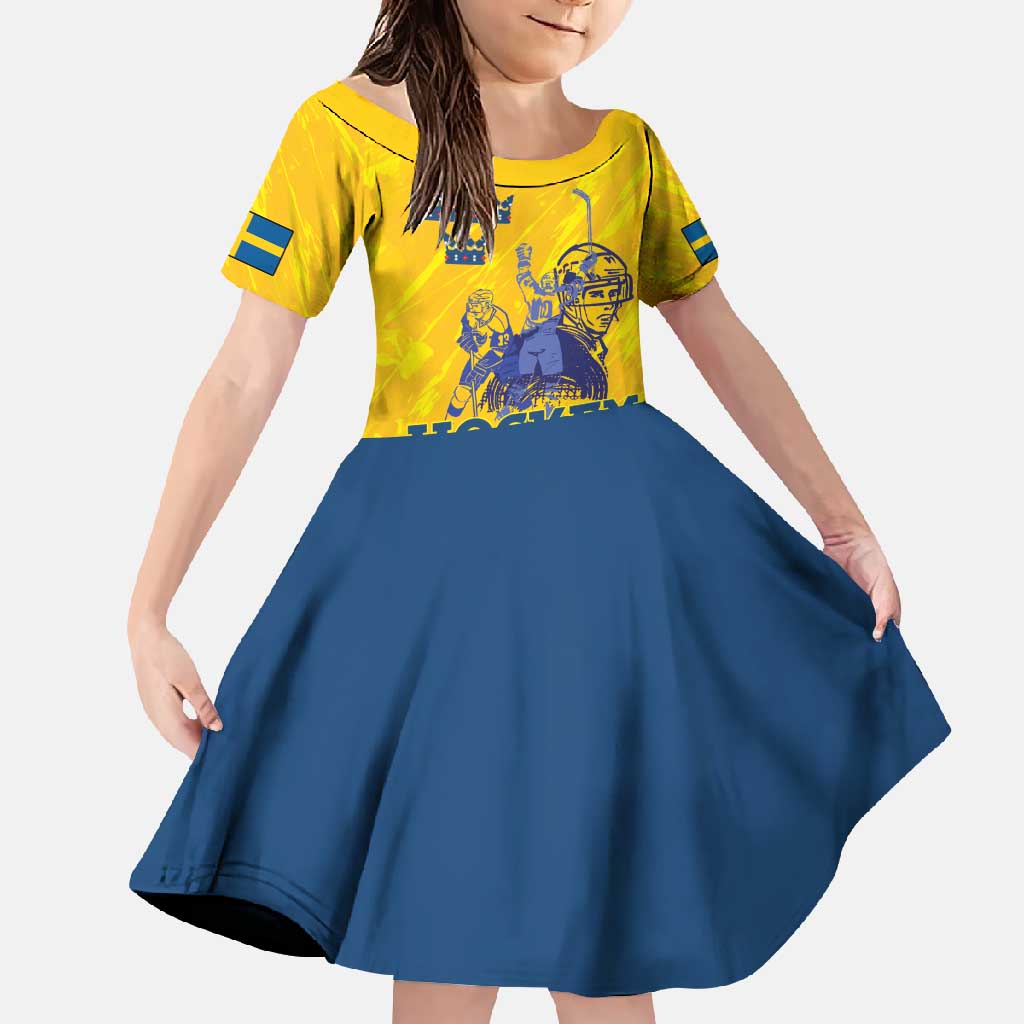 Custom Sweden Hockey Family Matching Off Shoulder Maxi Dress and Hawaiian Shirt Tre Kronor Go Champions