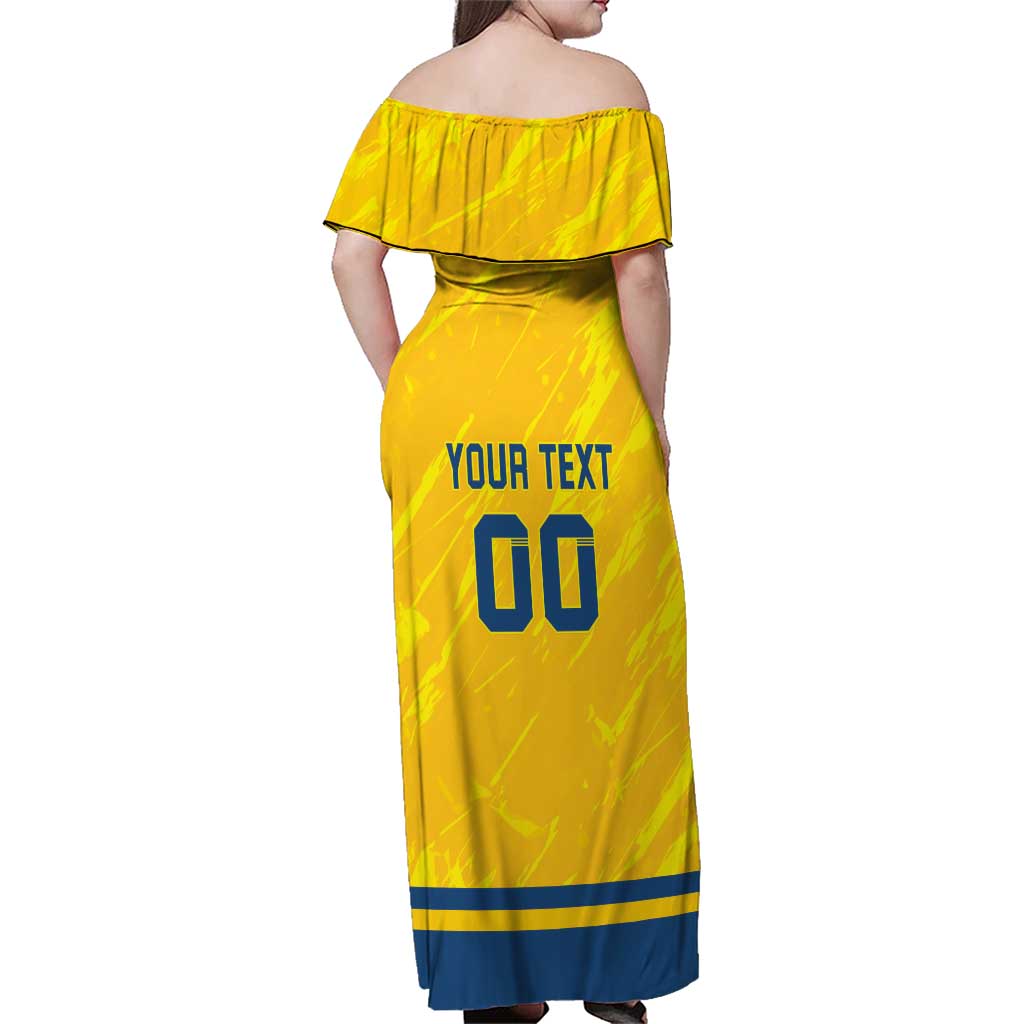 Custom Sweden Hockey Family Matching Off Shoulder Maxi Dress and Hawaiian Shirt Tre Kronor Go Champions