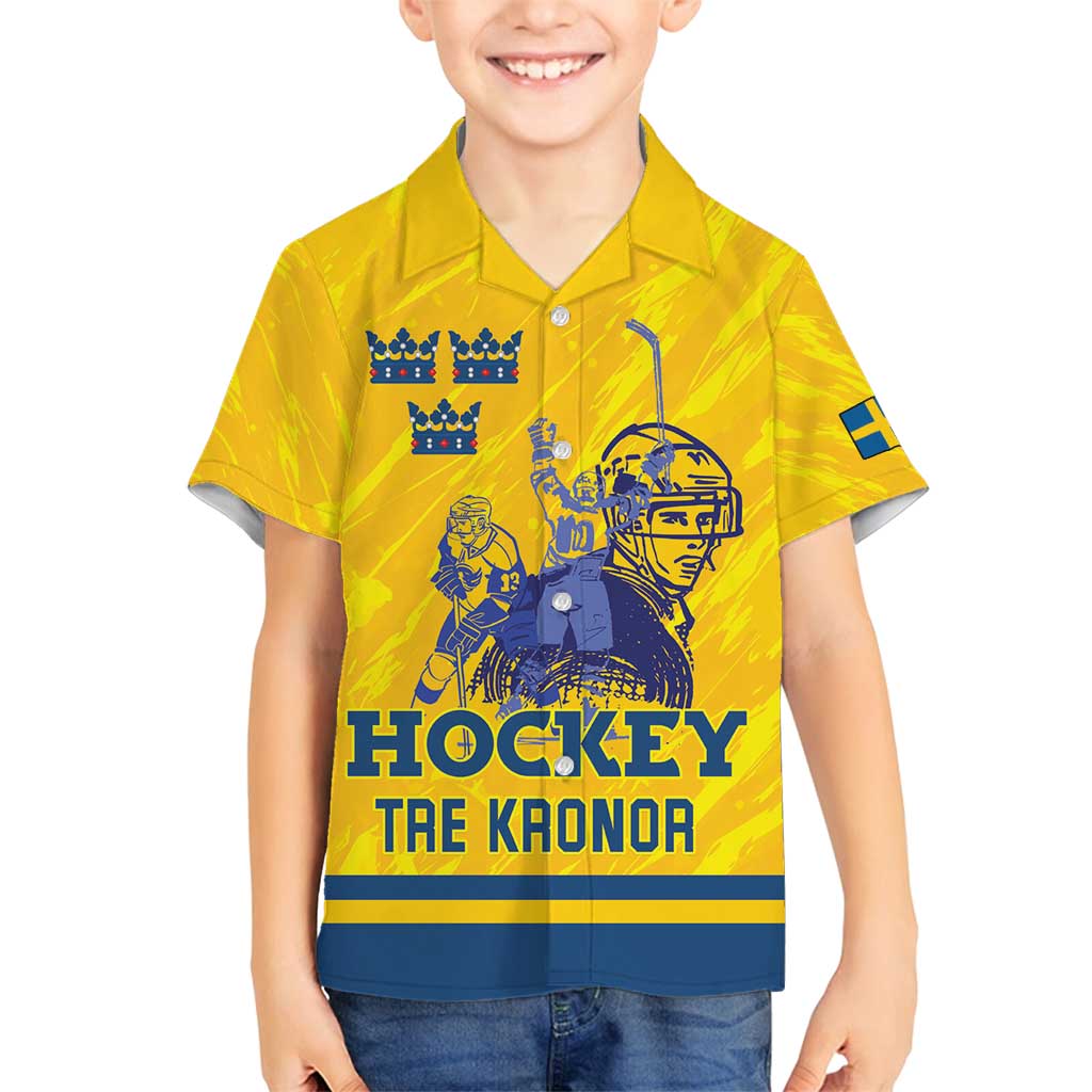 Custom Sweden Hockey Family Matching Off Shoulder Maxi Dress and Hawaiian Shirt Tre Kronor Go Champions