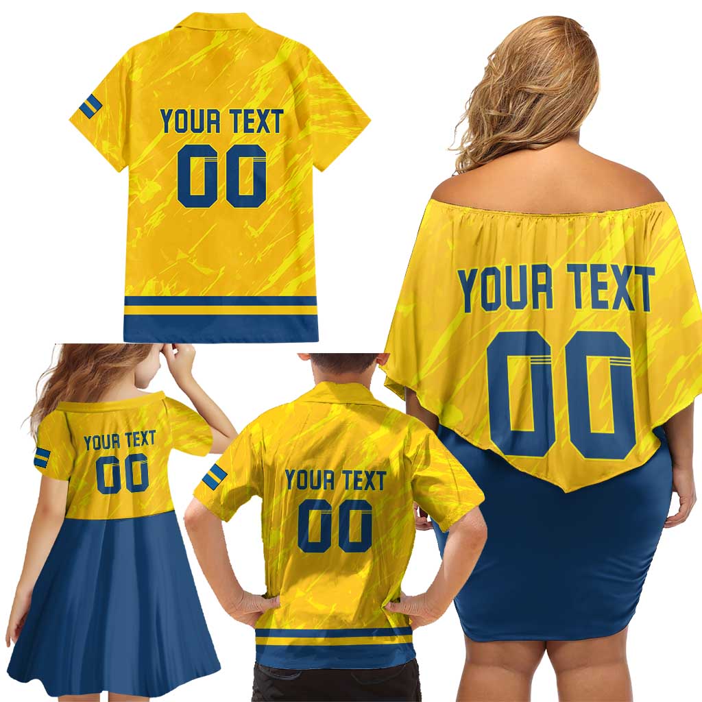 Custom Sweden Hockey Family Matching Off Shoulder Short Dress and Hawaiian Shirt Tre Kronor Go Champions