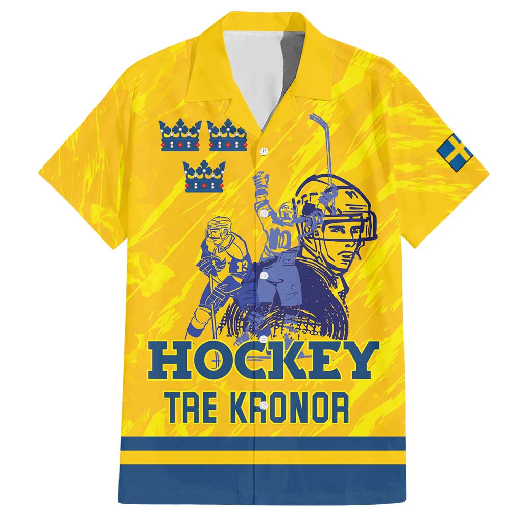 Custom Sweden Hockey Family Matching Short Sleeve Bodycon Dress and Hawaiian Shirt Tre Kronor Go Champions