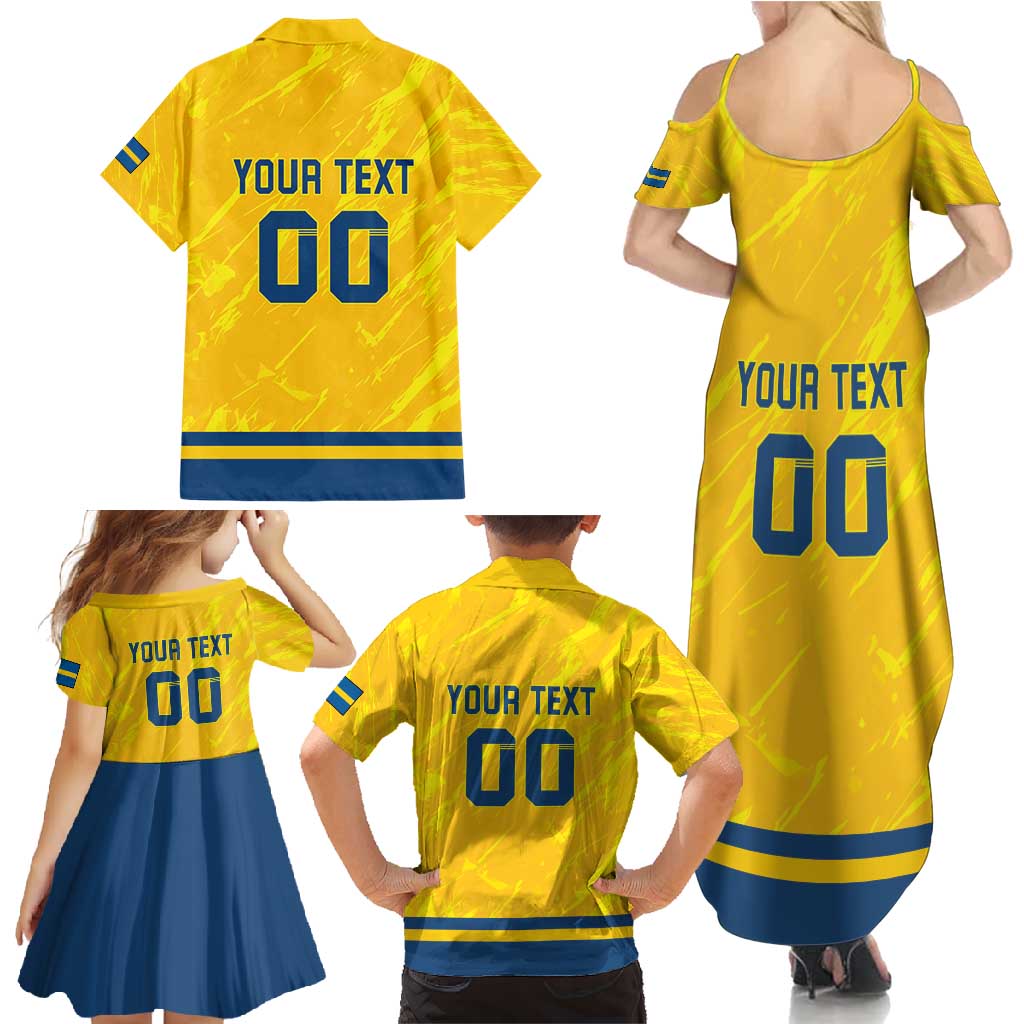Custom Sweden Hockey Family Matching Summer Maxi Dress and Hawaiian Shirt Tre Kronor Go Champions