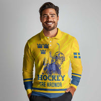 Custom Sweden Hockey Long Sleeve Polo Shirt Tre Kronor Go Champions