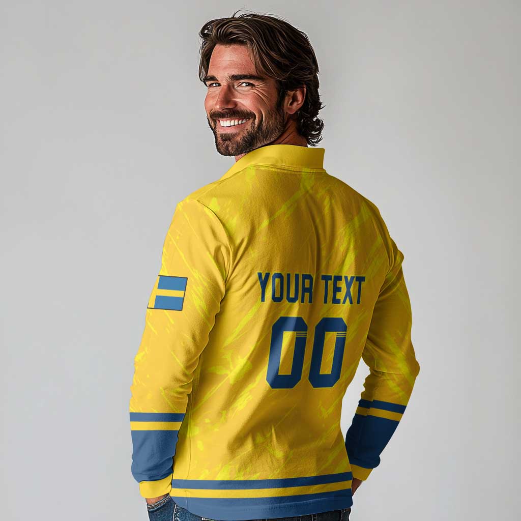 Custom Sweden Hockey Long Sleeve Polo Shirt Tre Kronor Go Champions