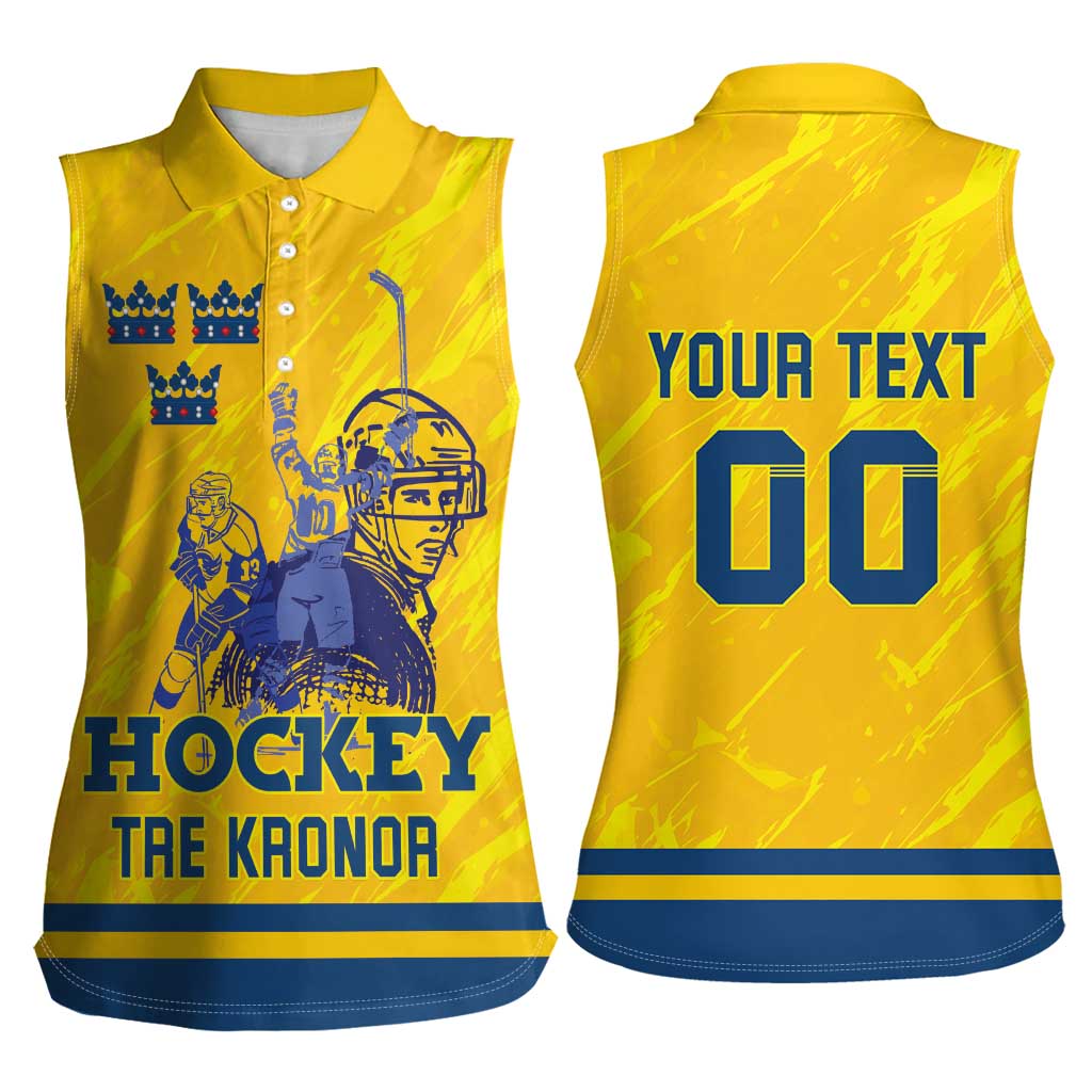 Custom Sweden Hockey Women Sleeveless Polo Shirt Tre Kronor Go Champions
