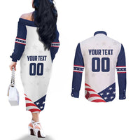 Custom USA Hockey Couples Matching Off The Shoulder Long Sleeve Dress and Long Sleeve Button Shirt Team USA Eagle Mascot