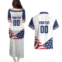 Custom USA Hockey Couples Matching Puletasi and Hawaiian Shirt Team USA Eagle Mascot