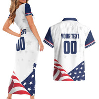 Custom USA Hockey Couples Matching Short Sleeve Bodycon Dress and Hawaiian Shirt Team USA Eagle Mascot