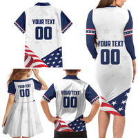 Custom USA Hockey Family Matching Long Sleeve Bodycon Dress and Hawaiian Shirt Team USA Eagle Mascot